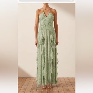Shona Joy Aurore Ruched Frill Maxi Dress
